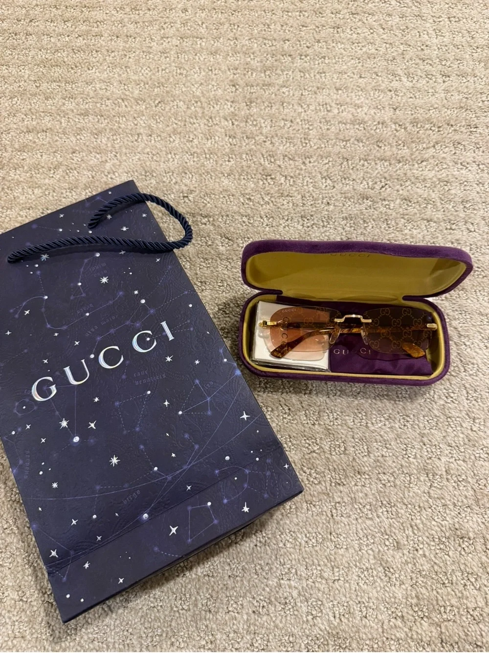 Gucci Brown Gradient Rimless Sunglasses with Gold Accents